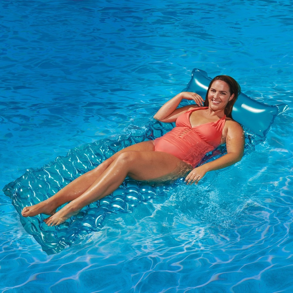 Play Day Neon Blue Unisex Adult Inflatable Pool Beach Lake Comfort Float Mat